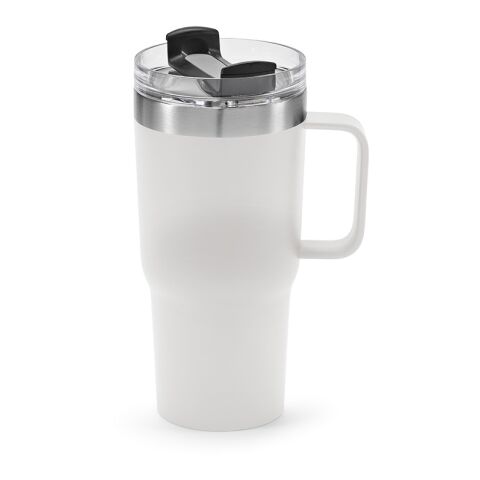 Werbeartikel Neman Tasse recy.Edelstahl, 580 ml. Mit drehbarem Deckel – weiß – mit Logo bedruckt