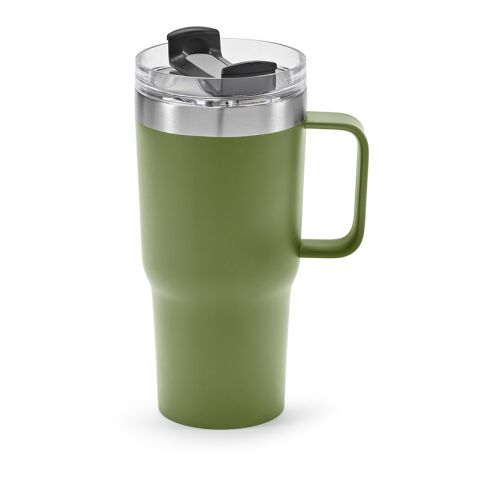 Werbeartikel Neman Tasse recy.Edelstahl, 580 ml. Mit drehbarem Deckel – armeegrün – mit Logo bedruckt
