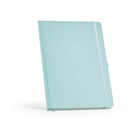 Werbeartikel Marquez A4 Notizbuch mit Festeinband. 240 Seiten 70gsm recy.Papier – pastelblau – mit Logo bedruckt