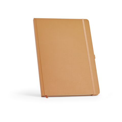 Werbeartikel Marquez A4 Notizbuch mit Festeinband. 240 Seiten 70gsm recy.Papier – kamel – mit Logo bedruckt