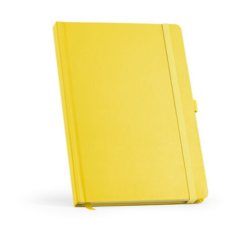 Werbeartikel Marquez A5 Notizbuch mit Festeinband. 196 Seiten 70gsm recy.Papier – dunkelgelb – mit Logo bedruckt