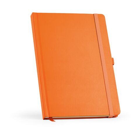 Werbeartikel Marquez A5 Notizbuch – orange – mit Logo bedruckt, nachhaltig, aus recyceltem Papier, 196 linierte Seiten, Festeinband