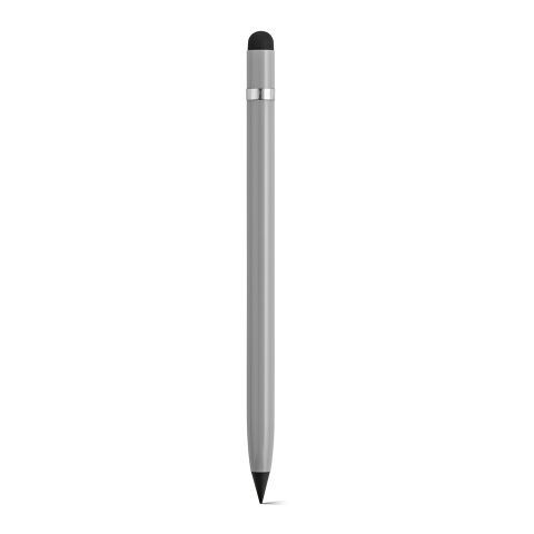 Firmengeschenk Voltaire Tintenloser Stift – silber – mit Logo bedruckt nachhaltig aus recyceltem Aluminium mit Touchpen & Radiergummi