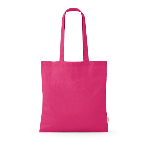Werbeartikel Everest Einkaufstasche recy.Baumwolle (140 g/m²). Mit Henkeln – Fuchsia – mit Logo bedruckt