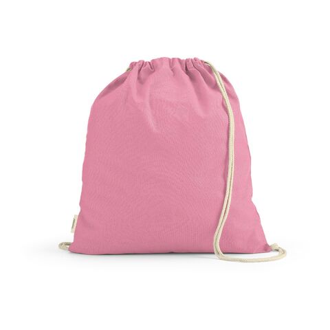 Werbeartikel Lhotse Kordelzugbeutel aus recycelter Baumwolle (140 g/m²) – Rosa – Turnbeutel / Sportbeutel mit Logo bedruckt