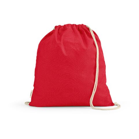 Werbeartikel Lhotse Kordelzugbeutel aus recycelter Baumwolle (140 g/m²) – Rot –  Turnbeutel / Sportbeutel mit Logo bedruckt