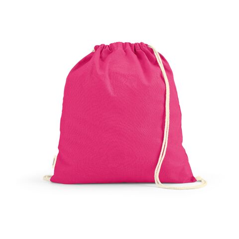 Werbeartikel Lhotse Kordelzugbeutel aus recycelter Baumwolle (140 g/m²) – Fuchsia – Turnbeutel / Sportbeutel mit Logo bedruckt