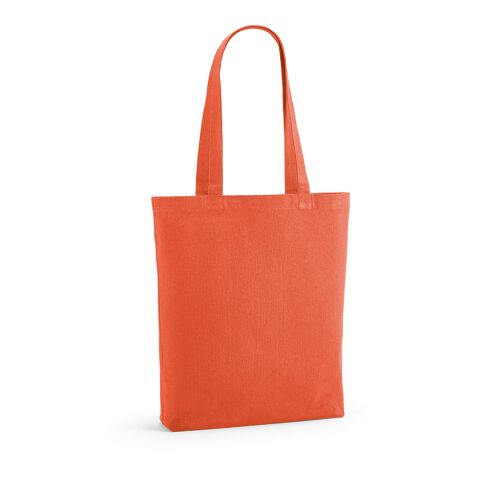 Werbeartikel Annapurne Einkaufstasche recy.Baumwolle (180 g/m²). Mit Bodenfalte – Orange – mit Logo bedruckt