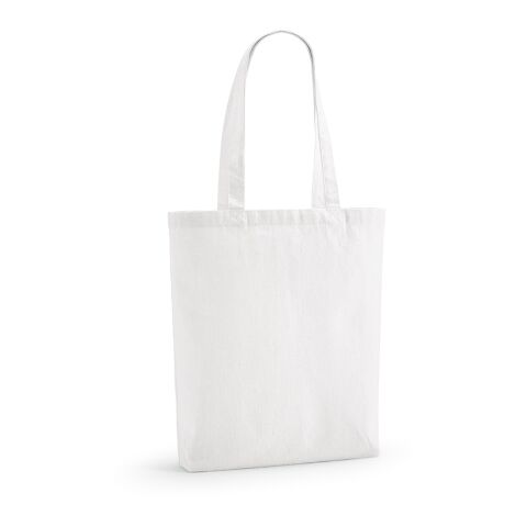 Werbeartikel Elbrus Einkaufstasche recy.Baumwolle (220 g/m²). Mit Henkeln und Bodenfalte – weiß – mit Logo bedruckt
