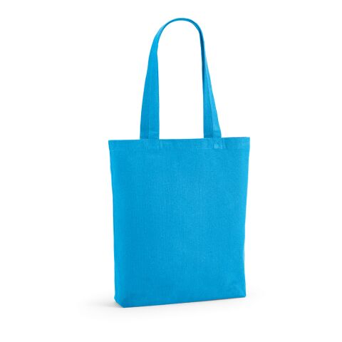 Werbeartikel Elbrus Einkaufstasche recy.Baumwolle (220 g/m²). Mit Henkeln und Bodenfalte – hellblau – mit Logo bedruckt