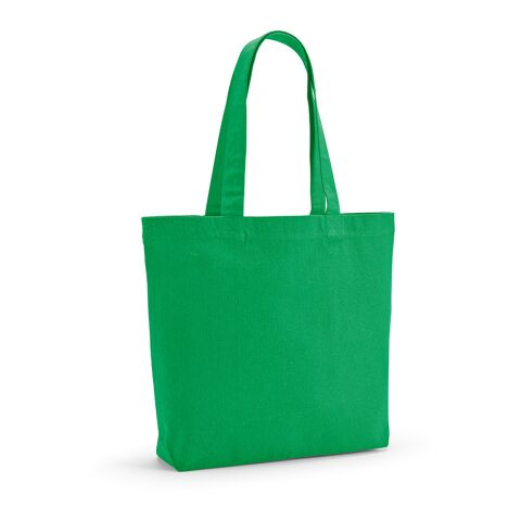 Werbeartikel Blanc Einkaufstasche recy.Baumwolle (220 g/m²). Mit Henkeln und Bodenfalte – grün – mit Logo bedruckt