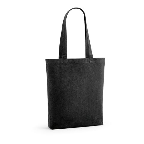 Werbeartikel Logan Einkaufstasche recy.Baumwolle (280 g/m²). Mit Bodenfalte – schwarz – mit Logo bedruckt