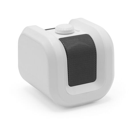 Werbeartikel Boomz Lautsprecher aus rABS, 800 mAh. 5 Std Spielzeit – weiß – mit Logo bedruckt