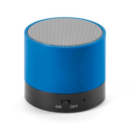Werbeartikel Gauss Lautsprecher aus rABS, 300 mAh. 1,5 Std Spielzeit. 3 W Leistung – blau – mit Logo bedruckt