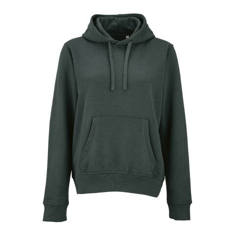 Werbeartikel Bondi Damen Kapuzenpullover. Bio-Baumwolle und rPET. 300g/m² – Dunkelgrün – mit Logo bedruckt