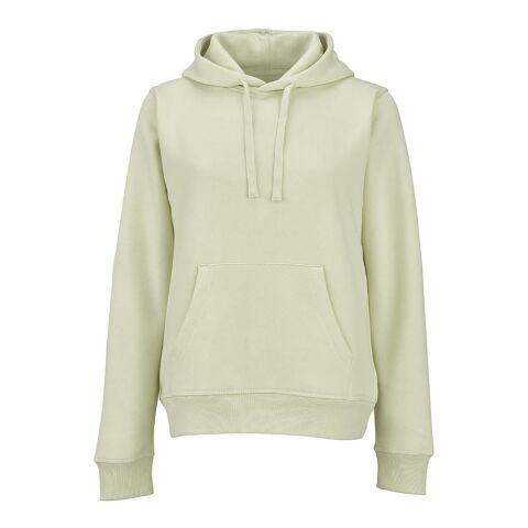 Werbeartikel Bondi Damen Kapuzenpullover. Bio-Baumwolle und rPET. 300g/m² – Pastelgrün – mit Logo bedruckt