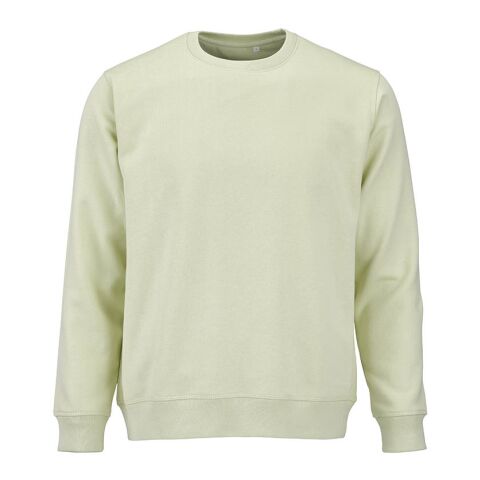 Werbeartikel Waikiki Unisex Sweatshirt mit Rundhalsausschnitt. Bio-Baumwolle und rPET – Pastelgrün – mit Logo bedruckt