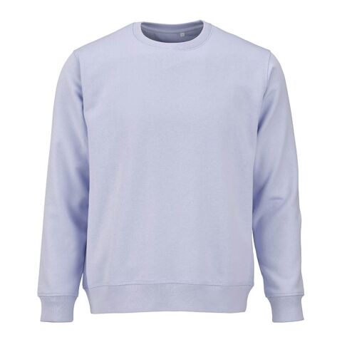Werbeartikel Waikiki Unisex Sweatshirt mit Rundhalsausschnitt. Bio-Baumwolle und rPET – Pastelblau – mit Logo bedruckt
