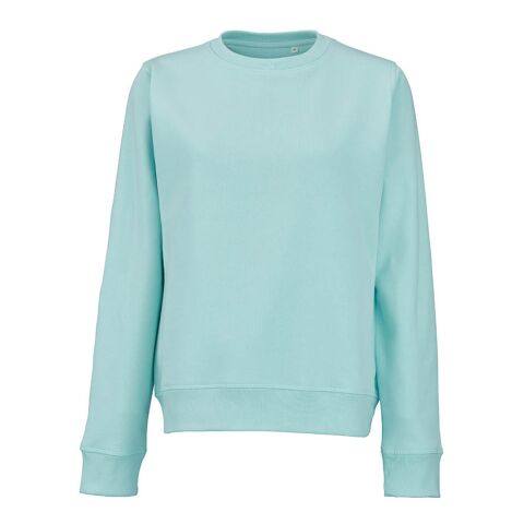 Werbeartikel Waikiki Damen Sweatshirt mit Rundhalsausschnitt. Bio-Baumwolle und rPET – Hellgrün – mit Logo bedruckt