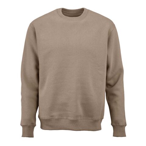 Werbeartikel Nazaré Sweatshirt mit Rundhalsausschnitt. Bio-Baumwolle, recy. Baumwolle und rPET – Hellbraun – mit Logo bedruckt