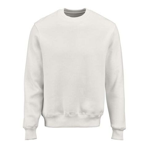 Werbeartikel Nazaré Sweatshirt mit Rundhalsausschnitt. Bio-Baumwolle, recy. Baumwolle und rPET – Pastel Weiß – mit Logo bedruckt