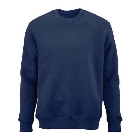 Werbeartikel Nazaré Sweatshirt mit Rundhalsausschnitt. Bio-Baumwolle, recy. Baumwolle und rPET – Marineblau – mit Logo bedruckt