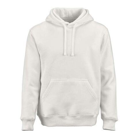 Werbeartikel Tulum Kapuzenpullover. Bio-Baumwolle, recy. Baumwolle und rPET – Pastel Weiß – mit Logo bedruckt