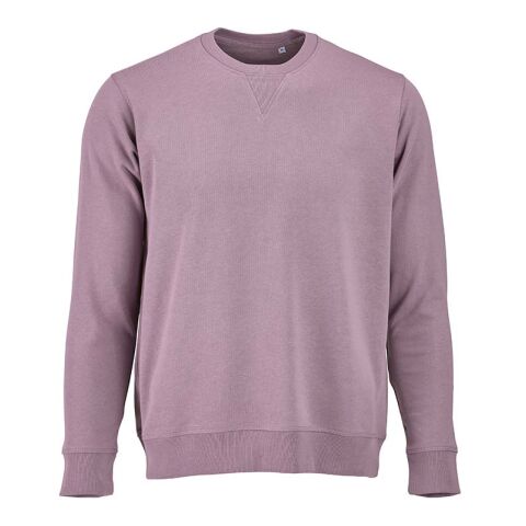 Werbeartikel Capri Unisex Sweatshirt mit Rundhalsausschnitt. 100% Bio-Baumwolle – Flieder – mit Logo bedruckt