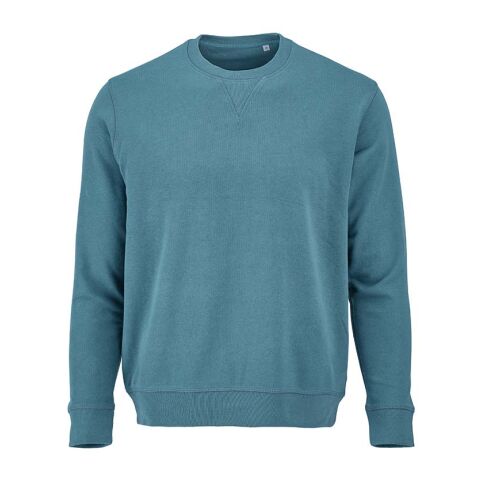 Werbeartikel Capri Unisex Sweatshirt mit Rundhalsausschnitt. 100% Bio-Baumwolle – Petrol – mit Logo bedruckt