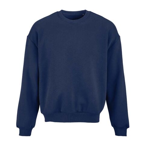 Werbeartikel Whitehaven Oversized Sweatshirt. Bio-Baumwolle, recy. Baumwolle und rPET – Marineblau – mit Logo bedruckt
