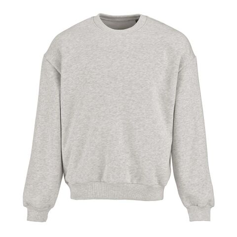 Werbeartikel Whitehaven Oversized Sweatshirt. Bio-Baumwolle, recy. Baumwolle und rPET – Helles meliertes Grau – mit Logo bedruckt