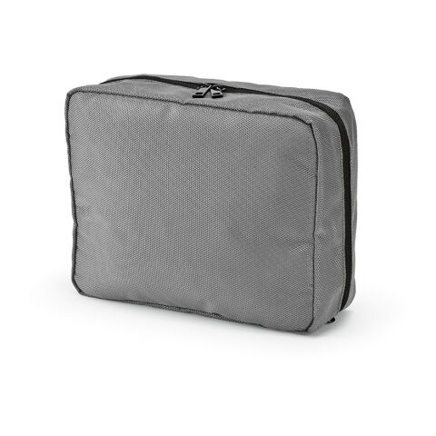 Werbeartikel Venice 4,5 L Kulturtasche rPET mit PU-Beschichtung. Mit Aufhängehaken – grau – mit Logo bedruckt