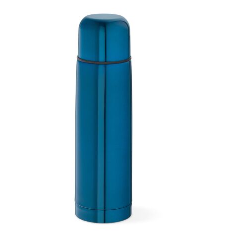 Werbeartikel Danube 500 ml Thermoskanne recycelter Edelstahl doppelwandig bis 20h heiß/55h kalt inkl. Becher – blau – mit Logo bedruckt