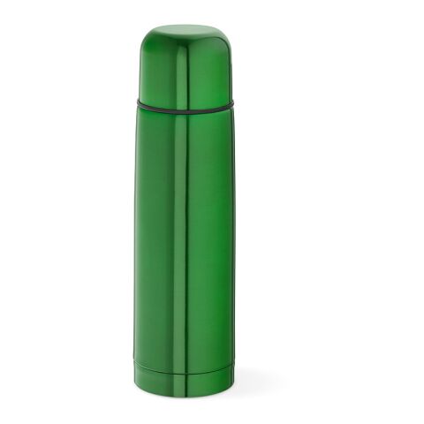 Werbeartikel Danube 500 ml Thermoskanne recycelter Edelstahl doppelwandig bis 20h heiß/55h kalt inkl. Becher – Grün – mit Logo bedruckt