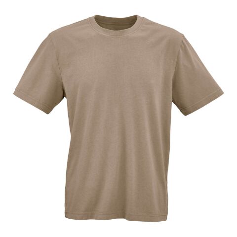 Werbeartikel Maya T-Shirt aus Jersey. 100% Bio-Baumwolle. Hergestellt in Portugal – Hellbraun – mit Logo bedruckt