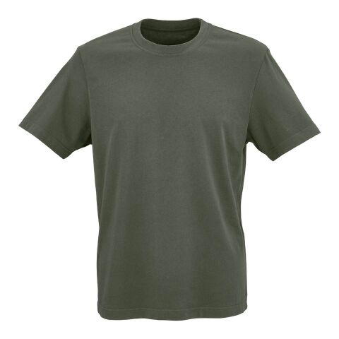 Werbeartikel Maya T-Shirt aus Jersey. 100% Bio-Baumwolle. Hergestellt in Portugal – Armeegrün – mit Logo bedruckt