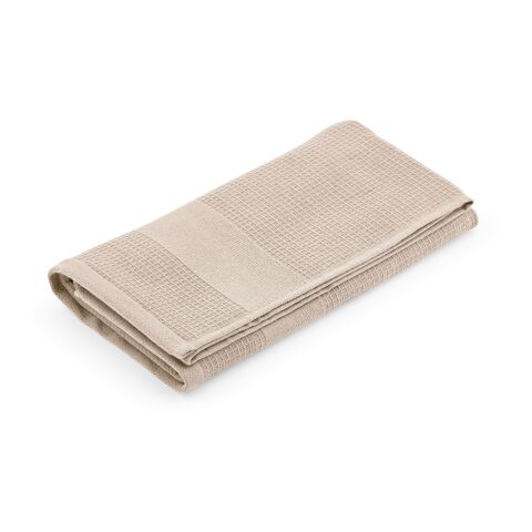 Nachhaltiger Werbeartikel Botticelli M Handtuch recy.Baumwolle 500 g/m². Hergestellt in Portugal – beige – mit Logo bedruckt