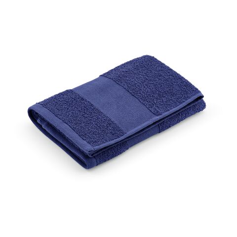 Nachhaltiger Werbeartikel Donatello XL Badetuch recy.Baumwolle 370g/m². Hergestellt in Portugal – marineblau – mit Logo bedruckt
