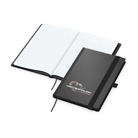 Notizbuch Hardcover Black-Book Ausstattung schwarz Schwarz | DIN A5 | ohne Werbeanbringung | Winkelkaro | Siebdruck-Digital inkl.