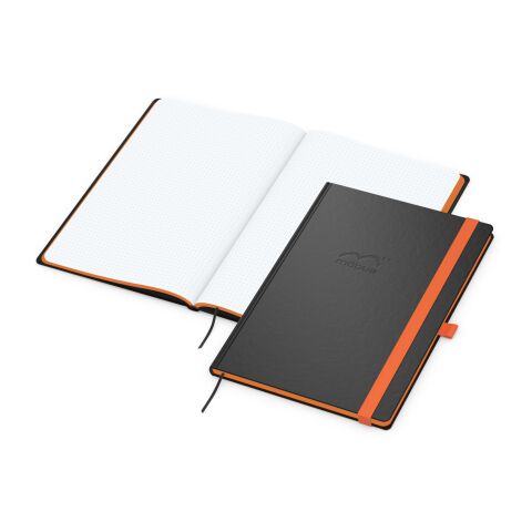 Werbeartikel Notizbuch Color-Book – orange – mit Logo bedruckt, Hardcover DIN A4 mit 192 Seiten, Stiftschlaufe und Gummiband für Bürobedarf