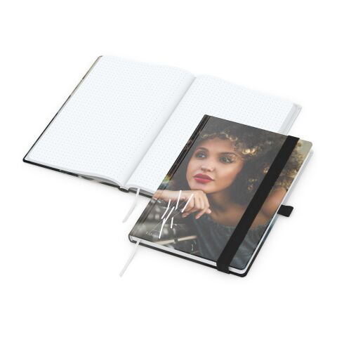 Kundengeschenk Notizbuch Match-Book – schwarz – individuell bedruckt DIN A5 für Meetings & Konferenzen