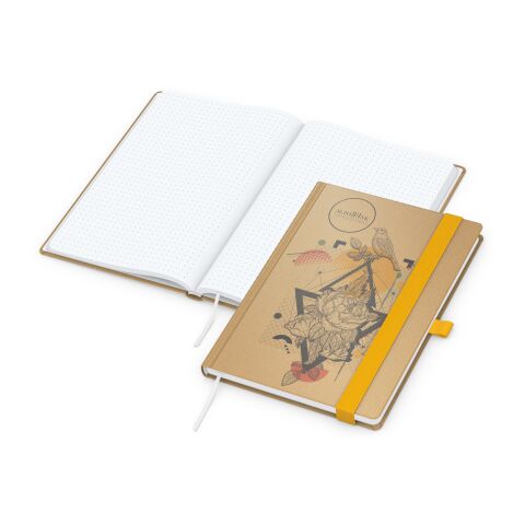 Notizbuch Match-Book Naturpapier-Hardcover individuell bedruckt Gelb | DIN A5 | ohne Werbeanbringung | Braun | Hochweiß/Punktraster
