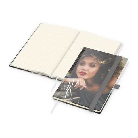 Firmengeschenk Notizbuch Match-Book Hardcover – silber – mit Logo bedruckt DIN A5 für Meetings & Konferenzen