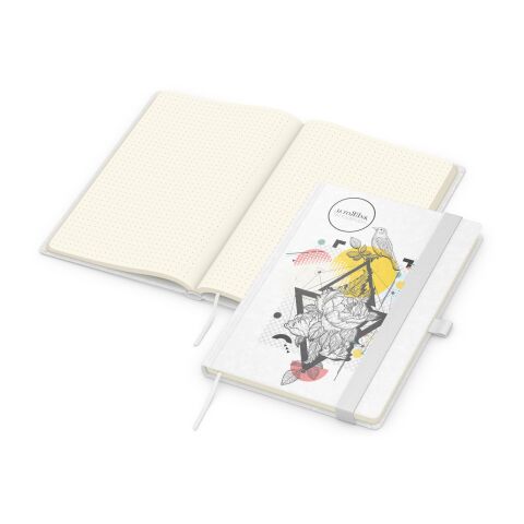 Werbeartikel Notizbuch Match-Book Naturpapier-Hardcover individuell bedruckt – weiß – DIN A5 – mit Logo bedruckt
