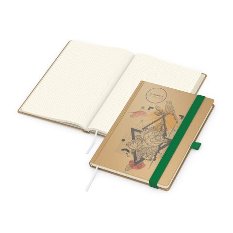 Werbeartikel Notizbuch Match-Book Naturpapier-Hardcover individuell bedruckt – grün – DIN A5 – mit Logo bedruckt