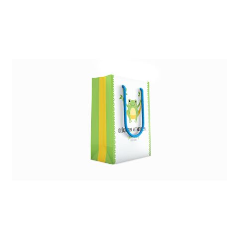 Papiertragetasche mit farbigen Henkeln marineblau | 13 × 7 × 18 cm | ohne Werbeanbringung | PP-Kordel | matt