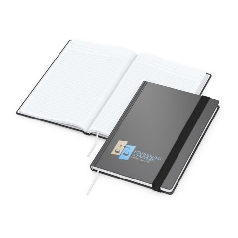 Werbeartikel Notizbuch Hardcover Smart-Book Gummiband breit – anthrazit – DIN A5 – mit Logo bedruckt