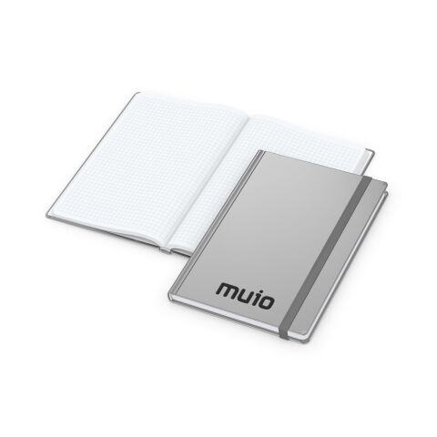 Werbeartikel Notizbuch Hardcover Easy-Book Vollkaro Gummiband schmal A5 – Silber – DIN A5 – mit Logo bedruckt