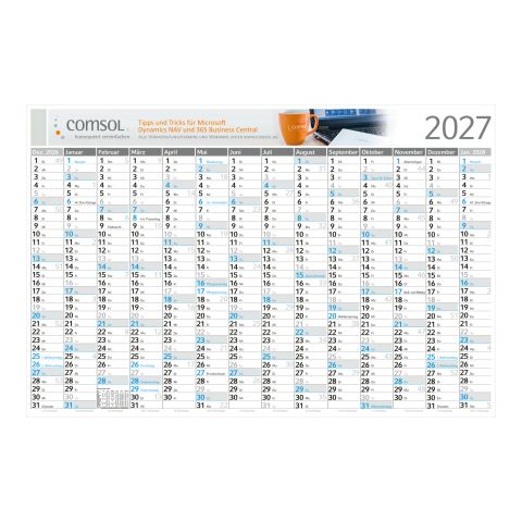 Werbeartikel Wandplaner Horizont Dez. Vorjahr – Anfang Folgejahr – weiß – 1.020 × 680 mm – mit Logo bedruckt