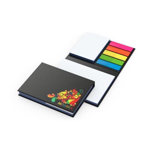 Werbeartikel Haftnotiz-Set London Innenteil schwarz 50/50 Haftzettel Farbschnitt – mittelblau – 105 × 78 mm – mit Logo bedruckt